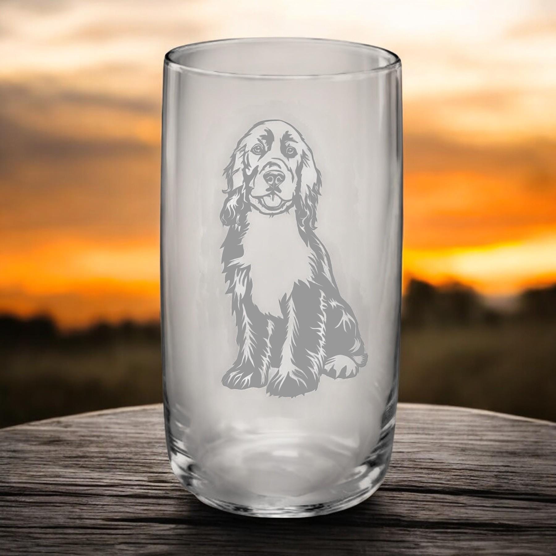 Trinkglas mit Cocker Spaniel – individuell und stilvoll, auf Wunsch mit Namen personalisiert, 4 versch. Motive, Geschenk für Cocker Fans