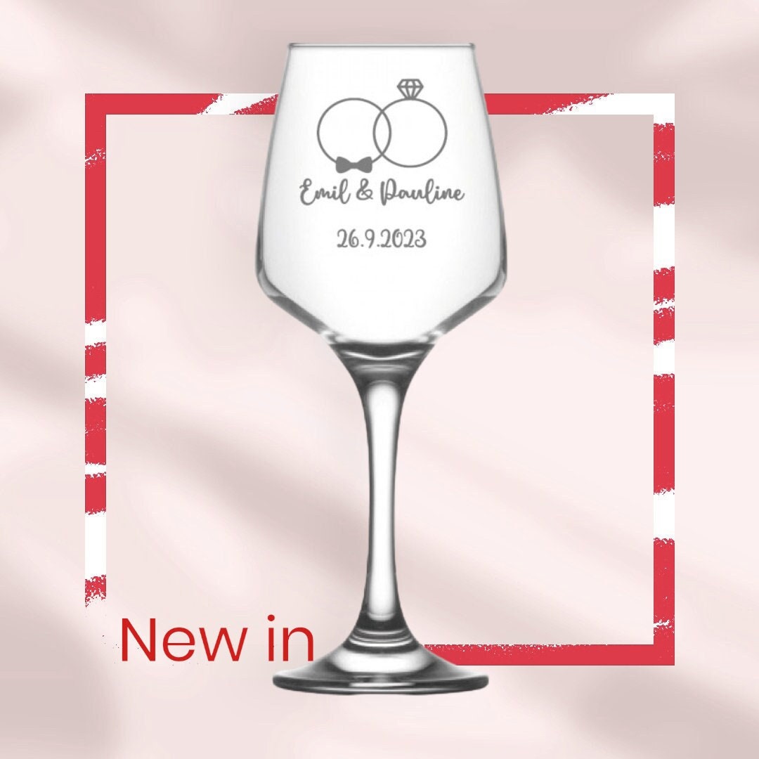 Weinglas mit Namen und Datum personalisiert, Geschenk für die Hochzeit, das Brautpaar oder als Gastgeschenk