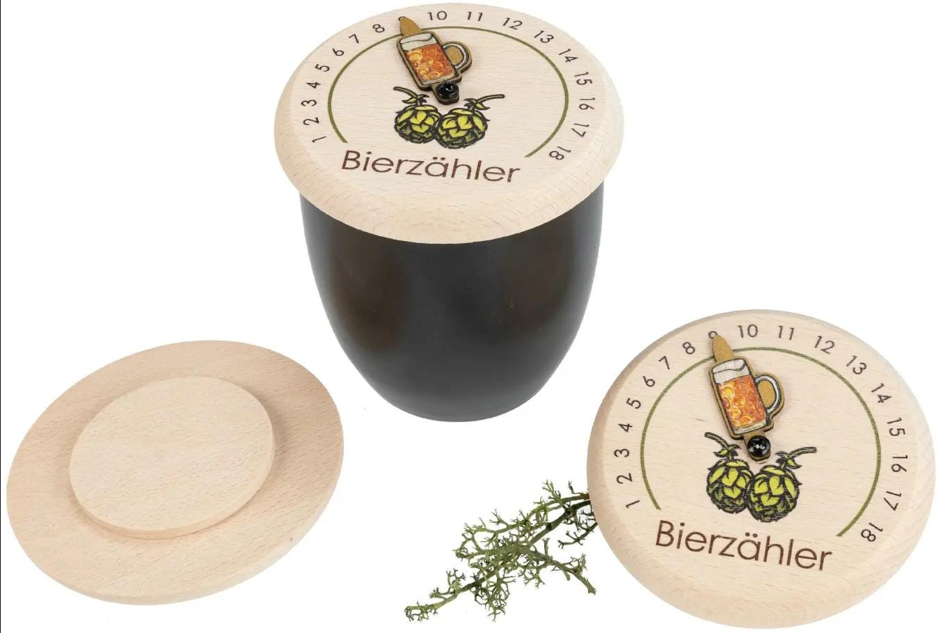 Bierdeckel aus Buchenholz – Bier Zähler mit Zeiger, Insektenschutz, Geschenk für Biertrinker, perfekte Accessoires, Biergarten, Sommerfest
