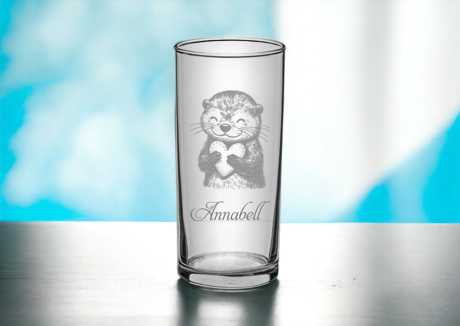 Trinkglas für Kinder Otterliebe, personalisiert mit Namen, tolles Geschenk für Kinder, nachhaltig, immer wieder verwendbar, süßes Ottermotiv