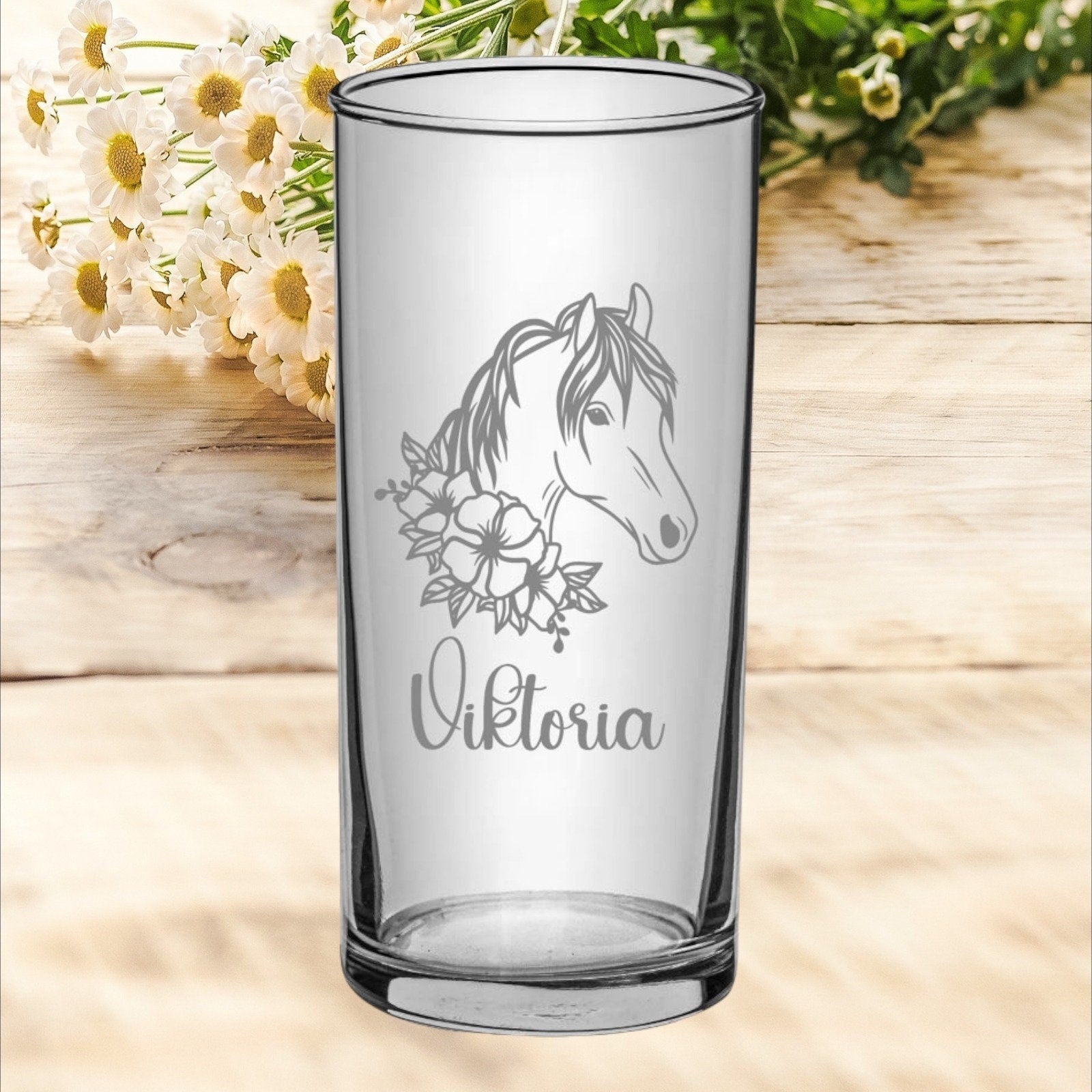 Pferde Kinder Trinkglas mit Gravur, personalisiert mit Namen, Wunschtext, Wasserglas, graviert, Geschenk