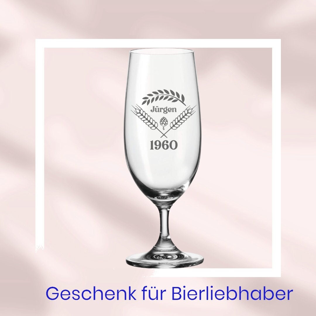Bierglas, Biertulpe, mit Gravur, personalisiert, mit Namen und Jahreszahl, Geschenk für Biertrinker