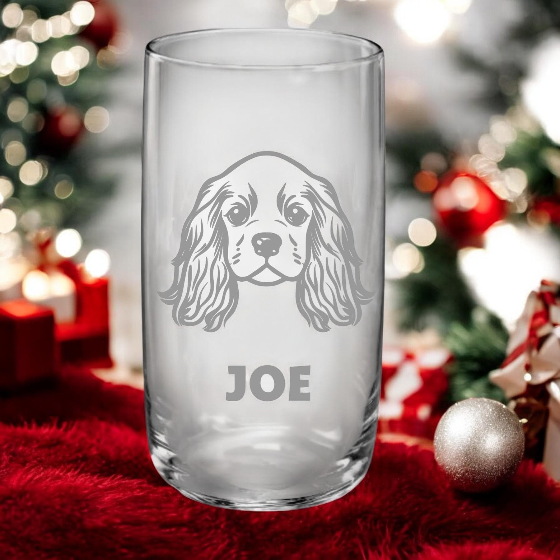 Trinkglas mit Cocker Spaniel – individuell und stilvoll, auf Wunsch mit Namen personalisiert, 9 versch. Motive, Geschenk für Cocker Fans
