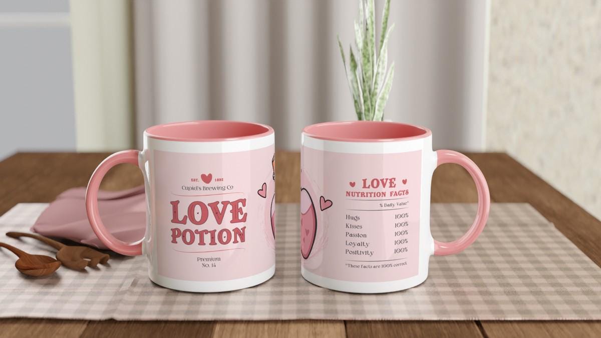 Valentinstag Geschenk, Tasse im Valentinstag Design, Geschenk für Verliebte, die Freundin/Frau, Kaffeetasse LIEBESTRANK, Art.-Nr. KT01