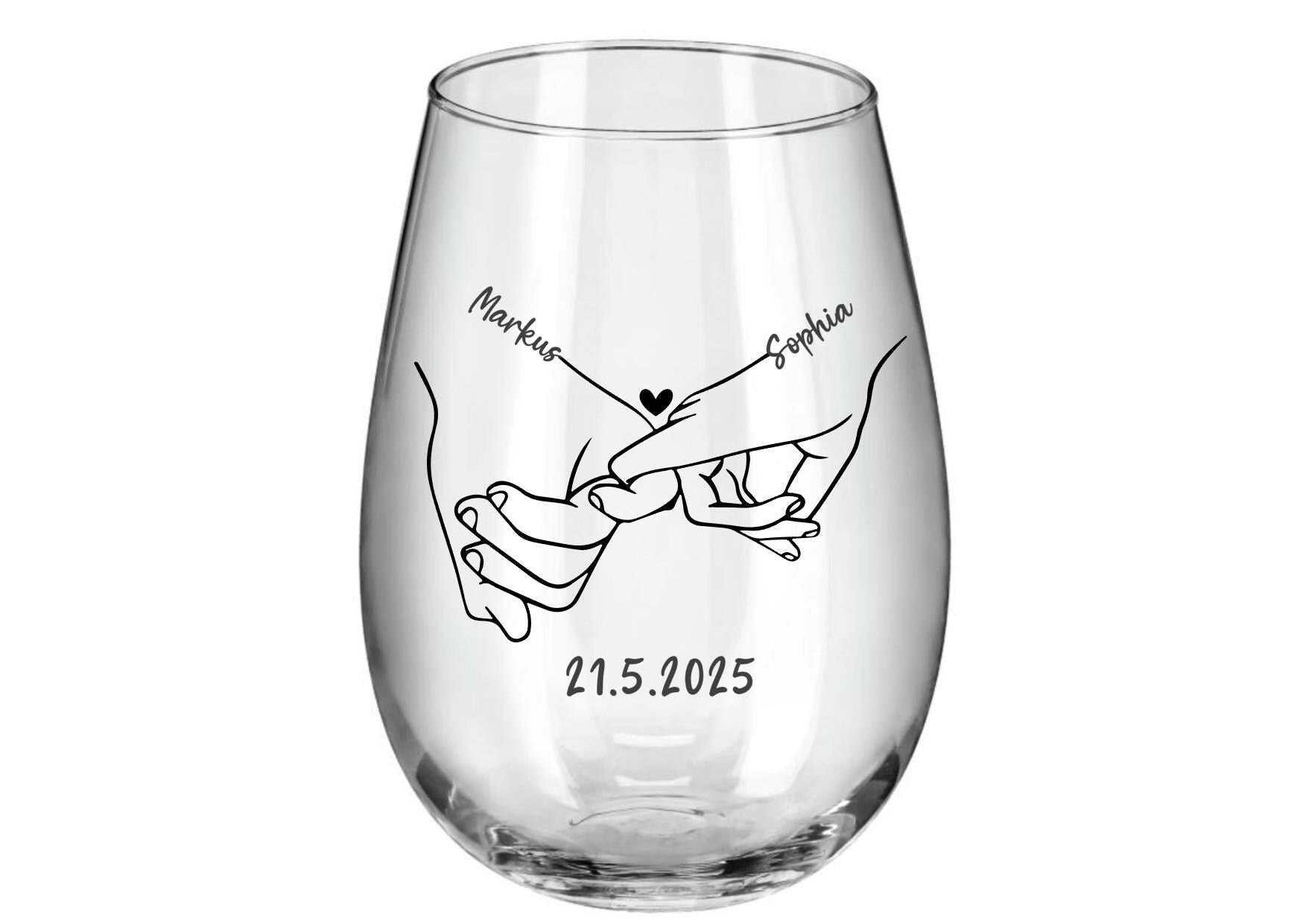 Weinglas ohne Stil, graviert, mit Namen, Geschenk für Hochzeit, Hochzeitsgäste, als Erinnerung, Gästegeschenk, Gastgeschenk, Art.-Nr. WG1