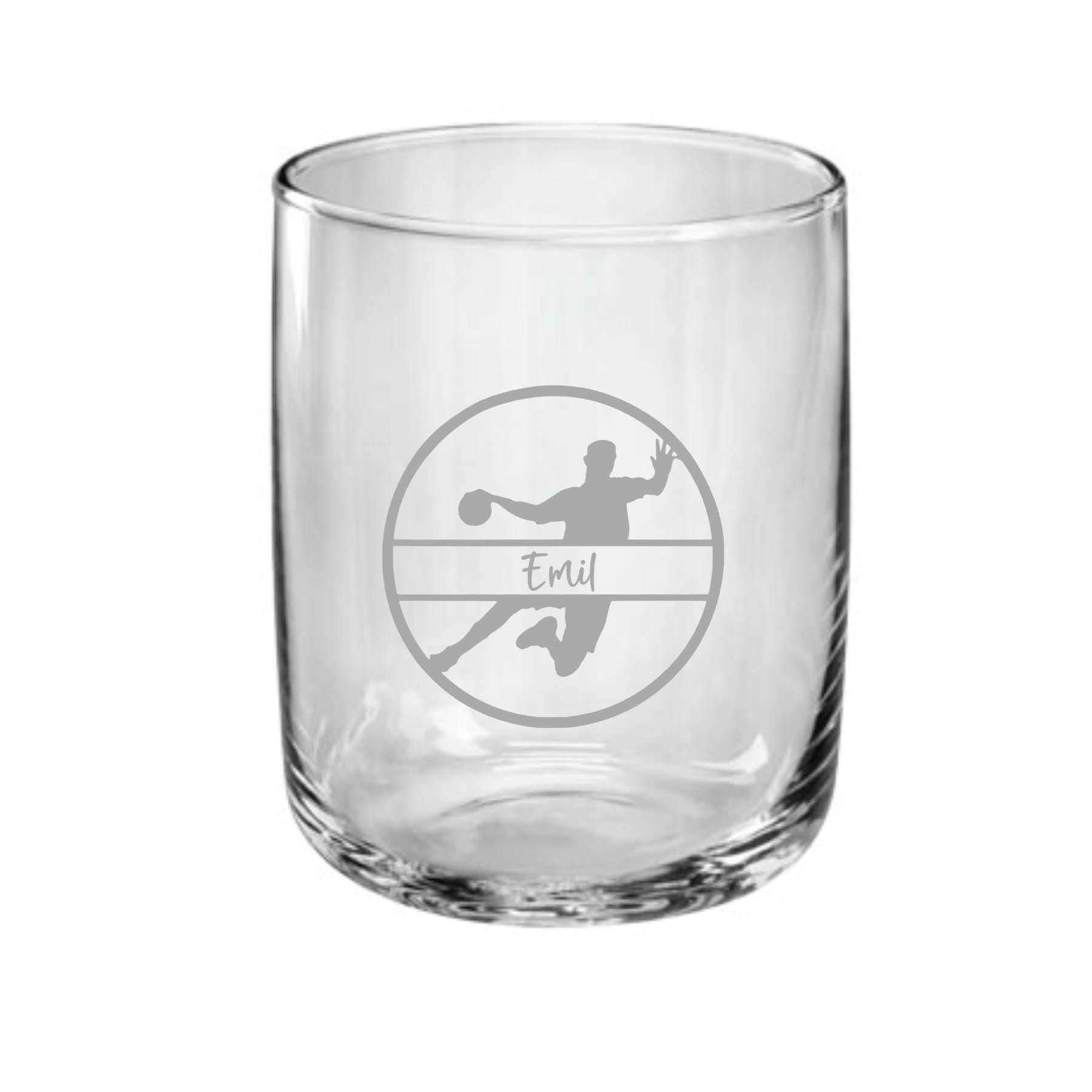 Trinkglas Handball, Geschenk für Handballer, graviertes Glas mit Namen, personalisiert nach Wunsch, 3 versch. Glasformen, Art.-Nr. HB2