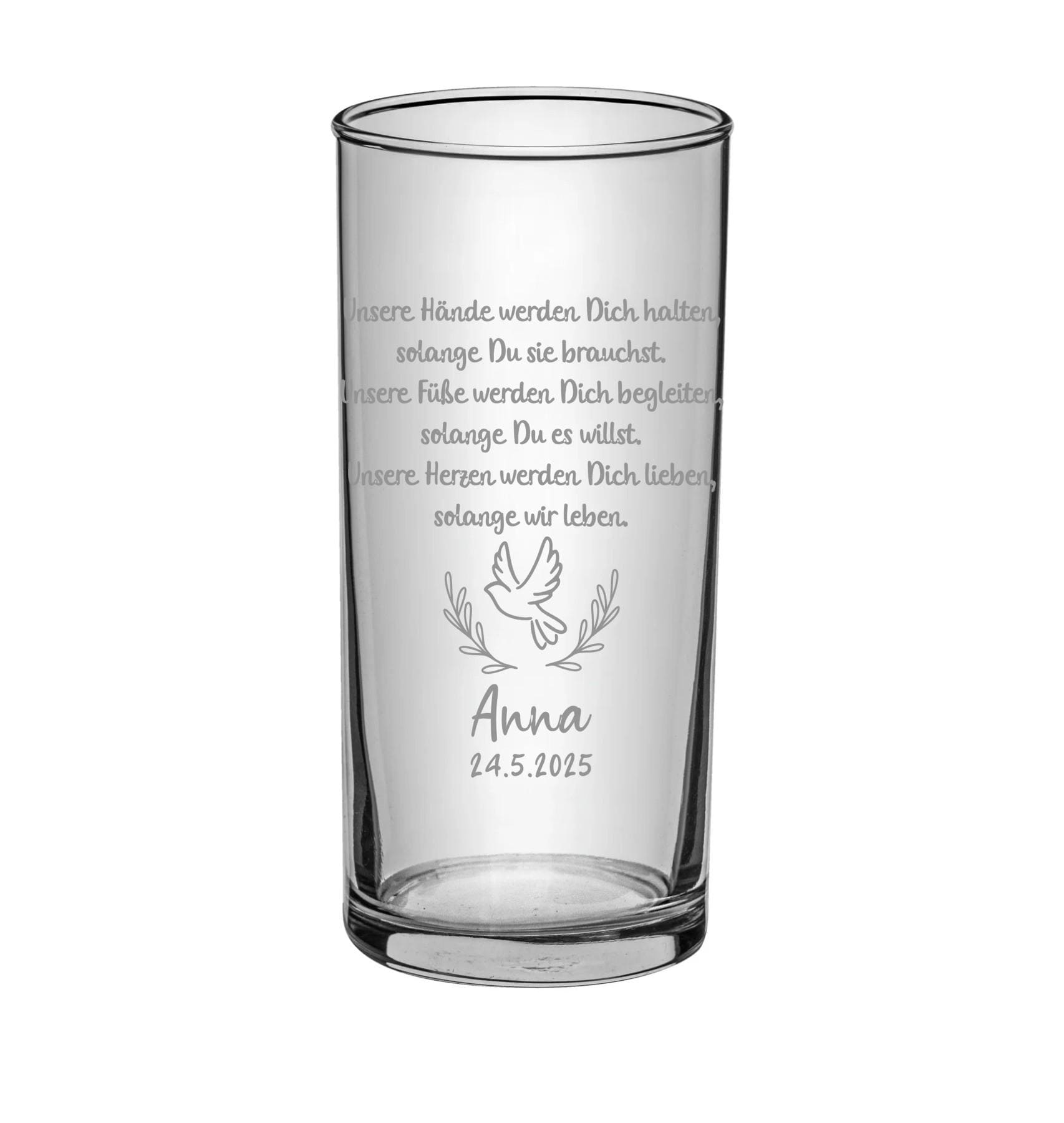 Trinkglas Kommunion, Konfirmation oder Taufe, personalisiert, graviert, Geschenk, mit Namen und Spruch, Gastgeschenk, Junge o. Mädchen