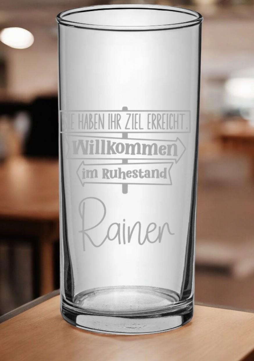Trinkglas für den Ruhestand, personalisiert mit Namen, Geschenk für Rentner