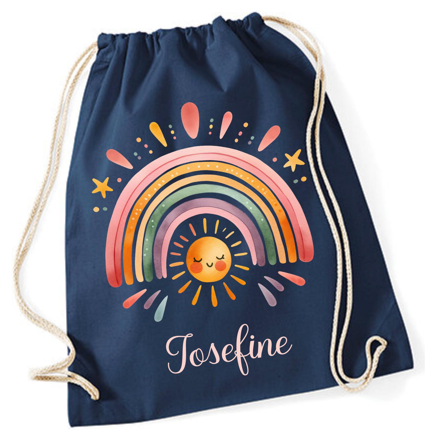 Turnbeutel Regenbogen mit Namen personalisiert, viele Farben Schriftarten, Geschenk für Schule, Kindergarten & Freizeit, Zugschnur, Rucksack