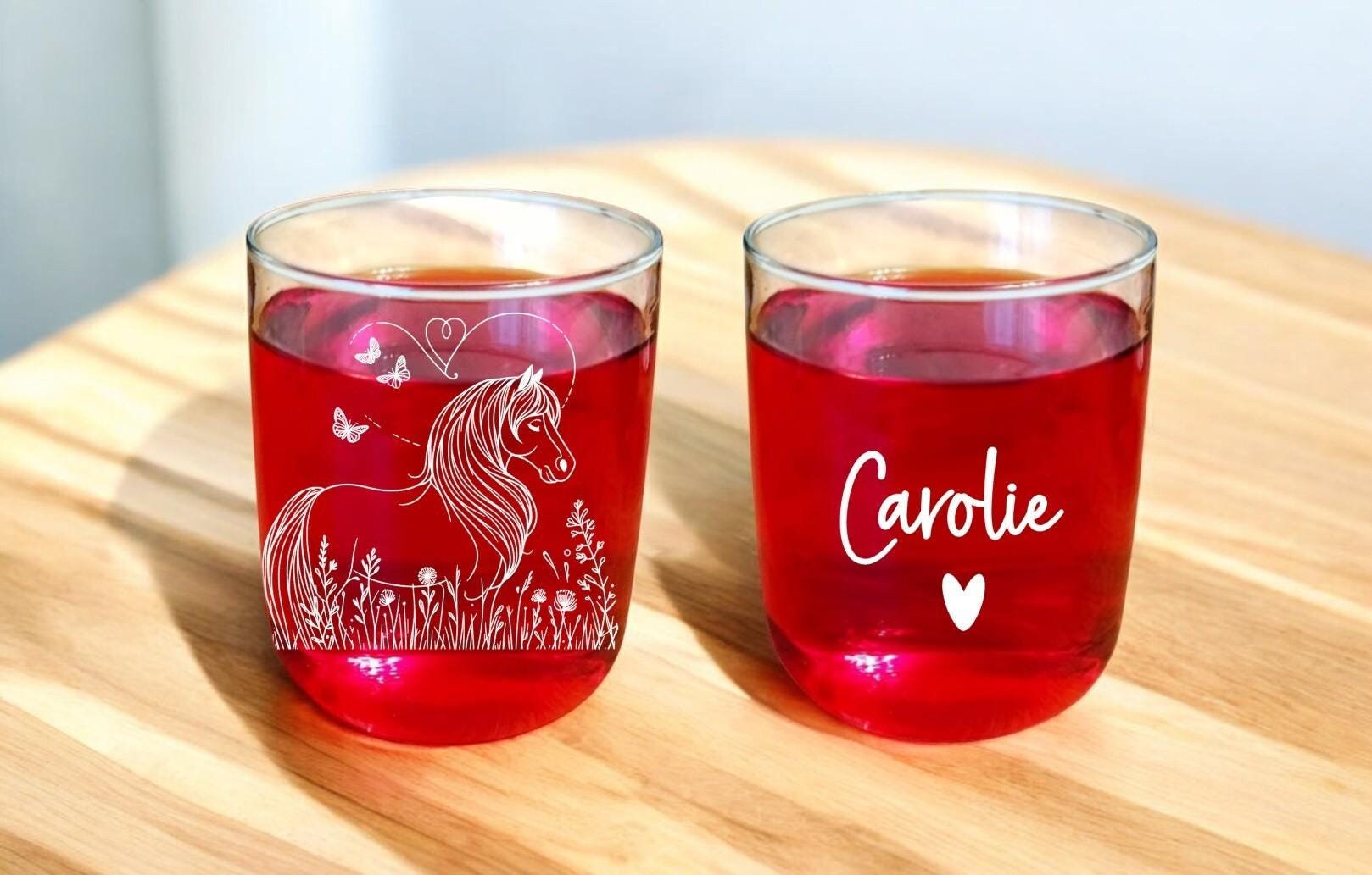 Trinkglas Pferd für Kinder, graviert, spülmaschinenfest, mit Namen personalisiert, Geschenk für Mädchen, Namensgravur, PArt.Nr.PG5