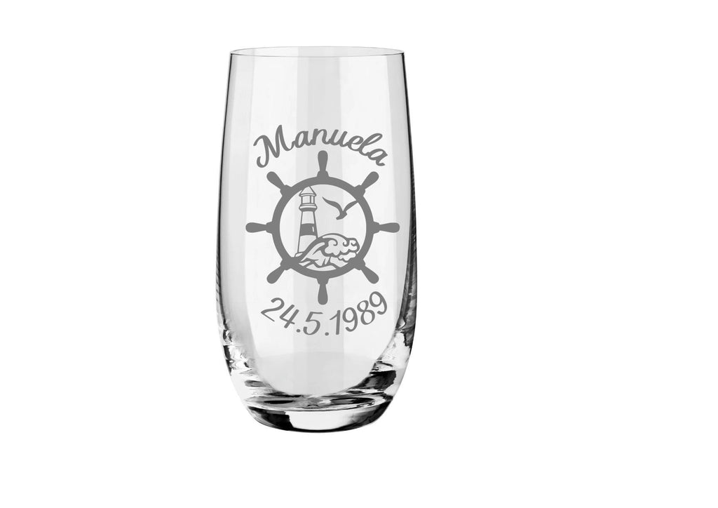 Hochwertiges maritimes Trinkglas mit individueller Gravur - Perfekt personalisiertes Geschenk! personalisiert mit Namen + Datum nach Wunsch
