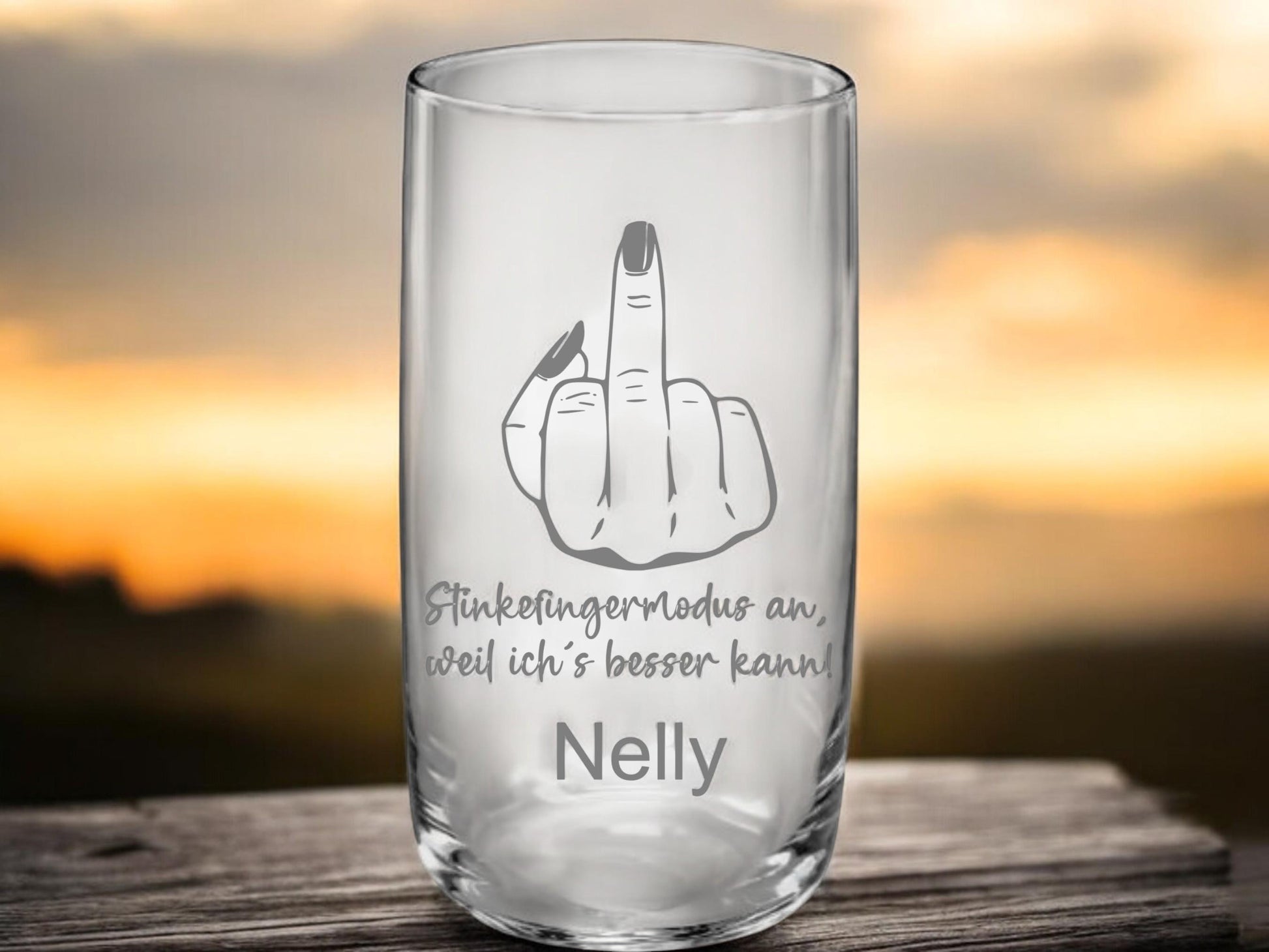 Glas mit Stinkefingermodus, graviert, mit Namen auf Wunsch personalisiert, 365 ml, Geschenk für humorvolle Menschen, Art.-Nr. P481539