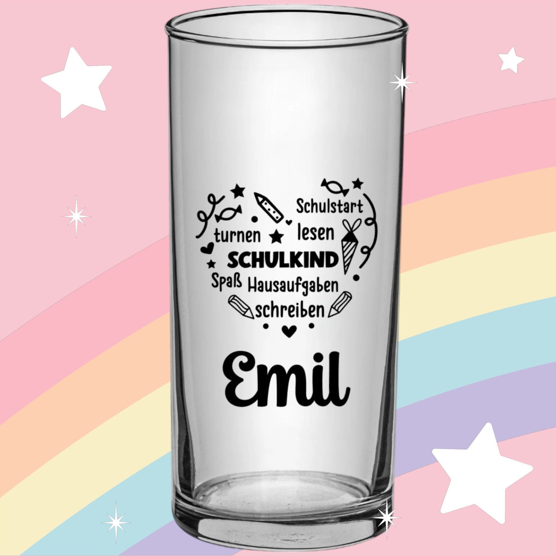 Personalisierbares Trinkglas zum Schulanfang - Einzigartiges Geschenk für Mädchen oder Jungen  mit Namen