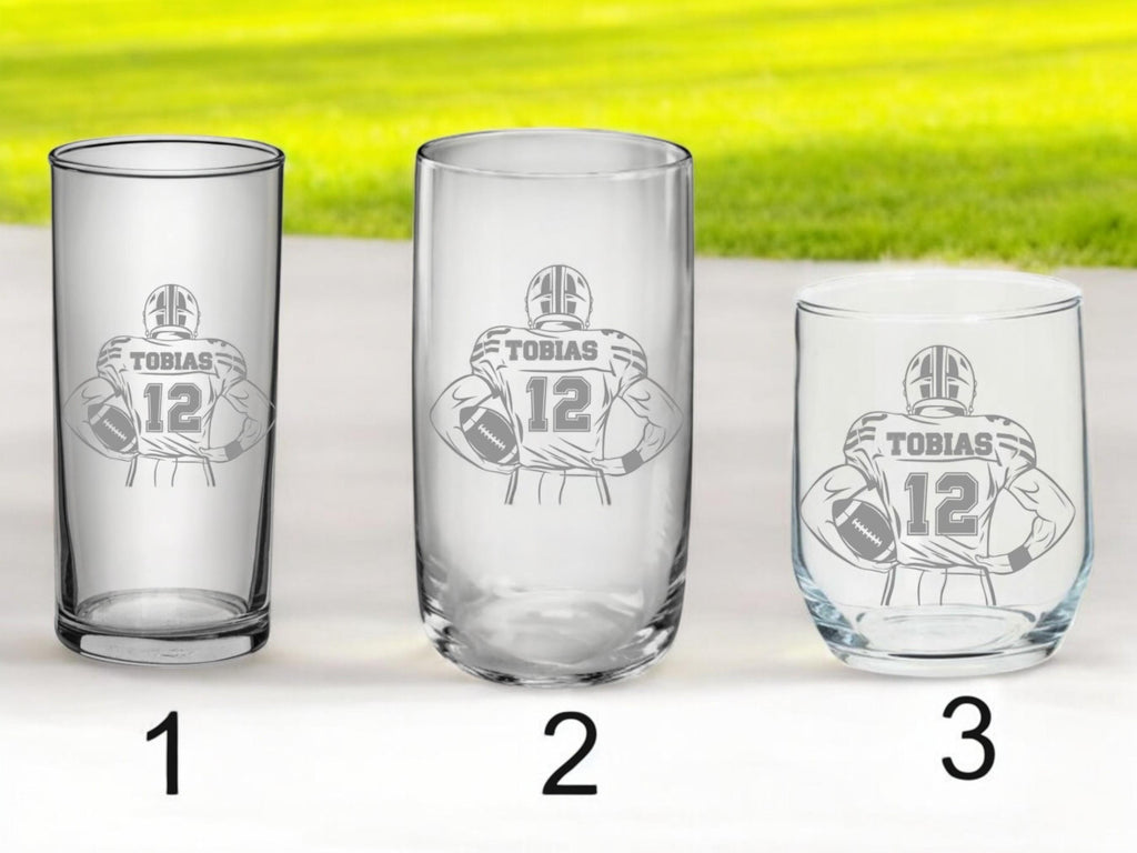 Trinkglas graviert, Football Motiv, Geschenk für Football Fan, mit Namensgravur + Wunschnr., Geschenk für Jungen,  Superbowl, Art.-Nr. TG02
