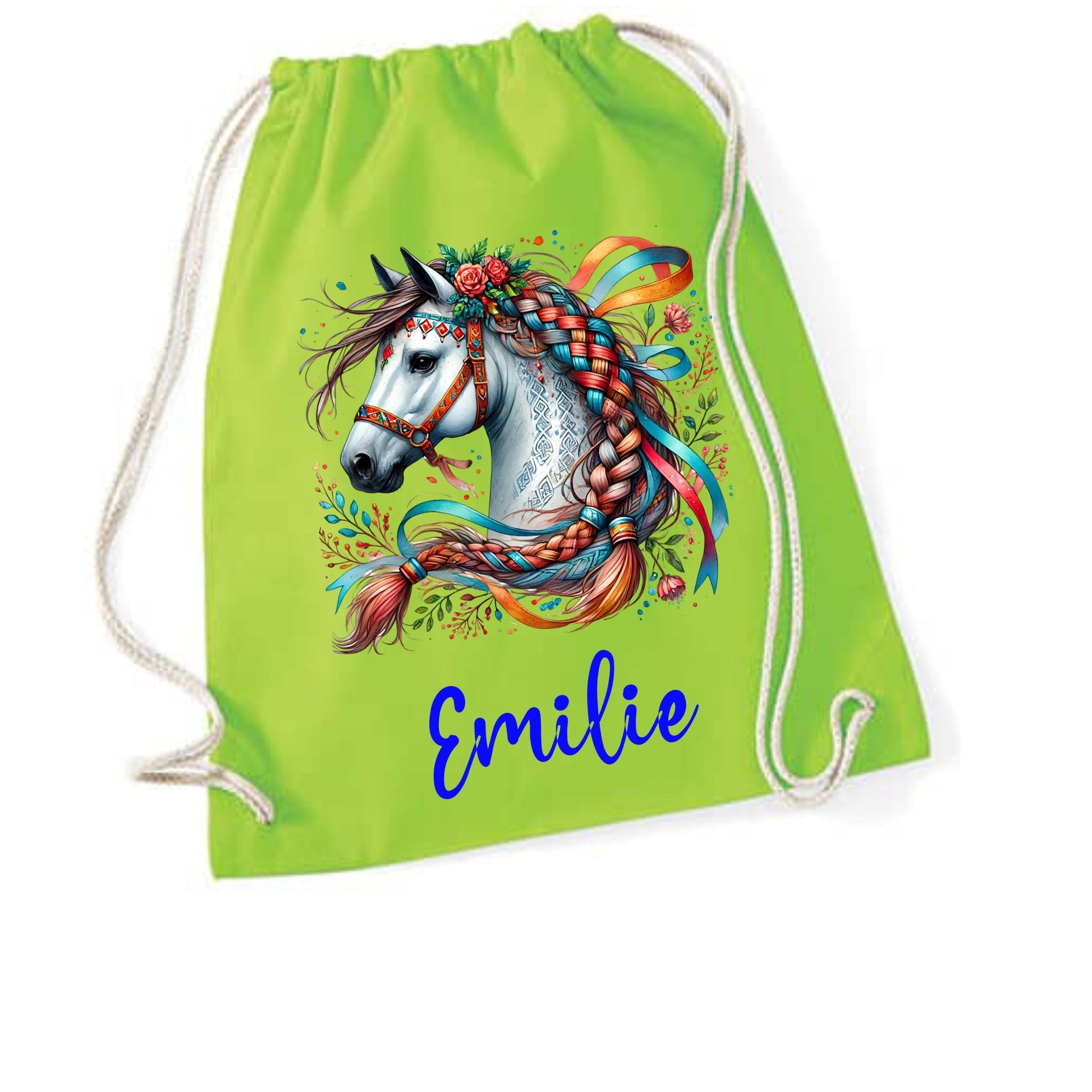 Turnbeutel Pferd, Sporttasche, Rucksack, Schule, Kindergarten, mit Namen personalisiert, Geschenk für Schulanfang, Kindergarten, romantisch