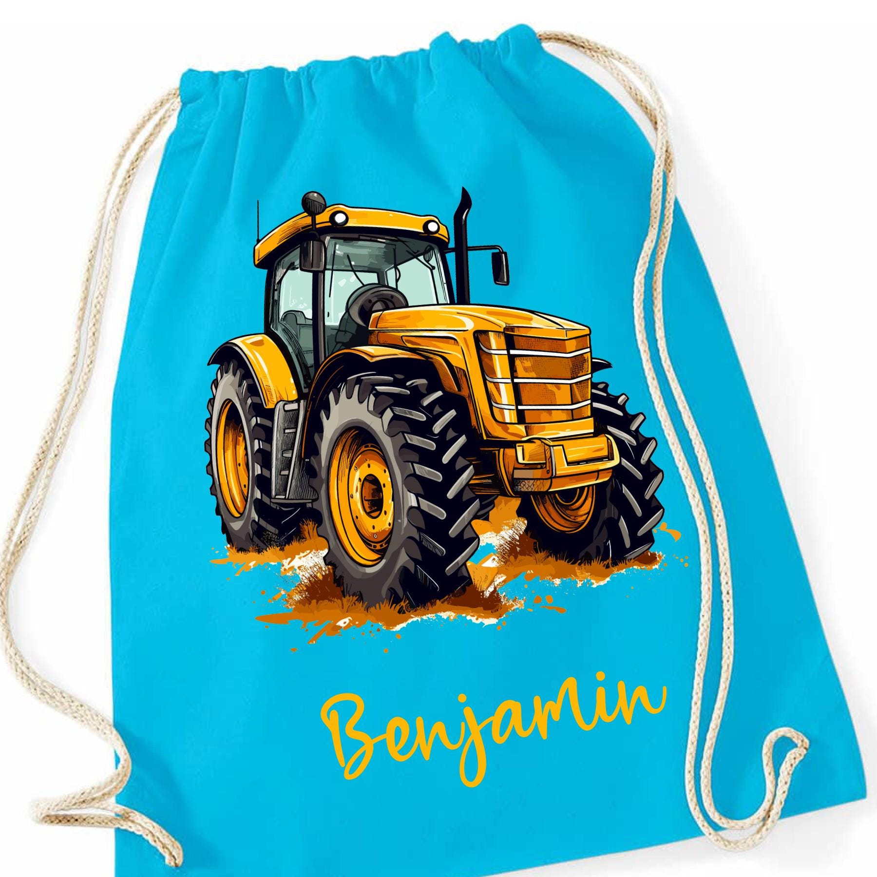 Turnbeutel Traktor, für Schule, Kindergarten, Freizeit, Geschenk für Kinder, verschiedene Farben und Motive, aus Baumwolle
