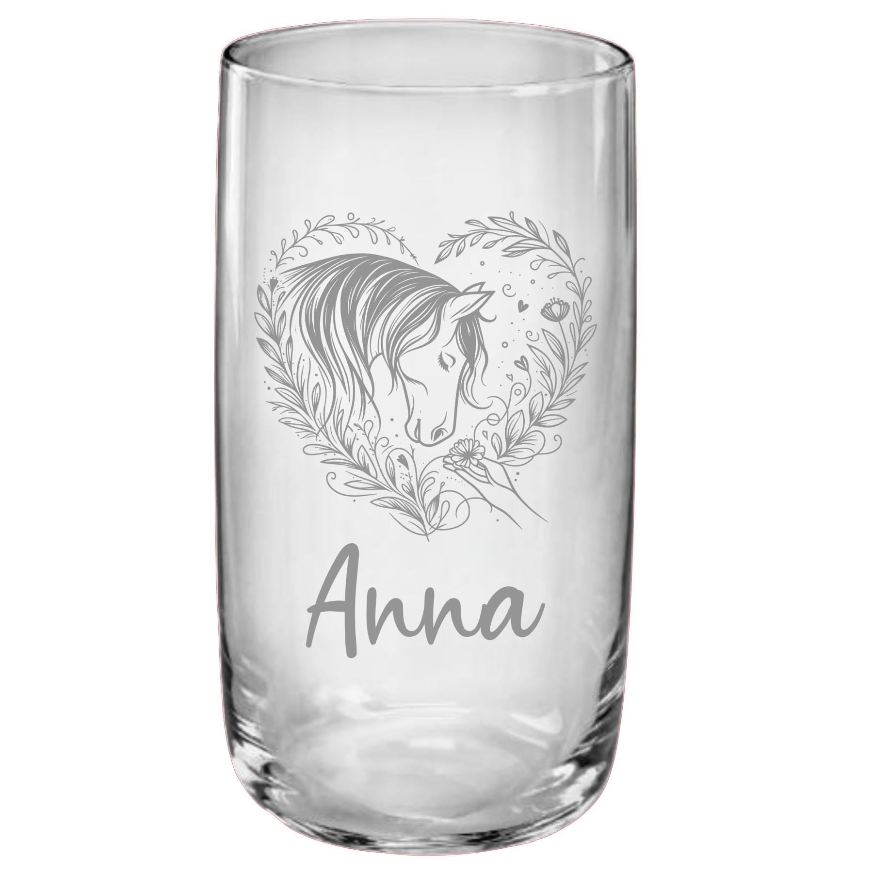 Pferde Glas, personalisiert mit Namen, graviert, 3 verschiedene Gläserformen, sehr schönes Motiv, Geschenk für Pferdefreundinnen, Art.Nr.PG2