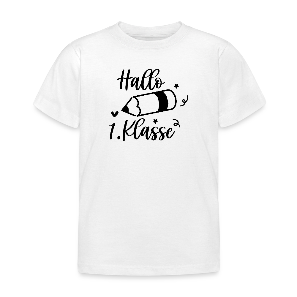Kinder T-Shirt "Hallo 1.Klasse" - Weiß