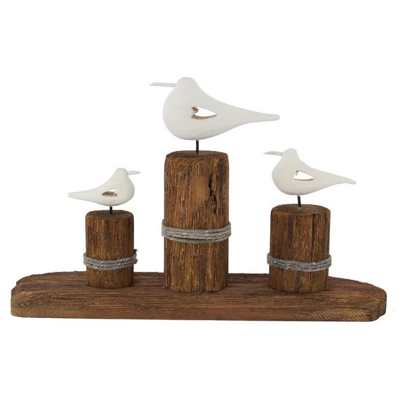 Maritime Deko, Möwen auf Holz, 26,5 cm lang
