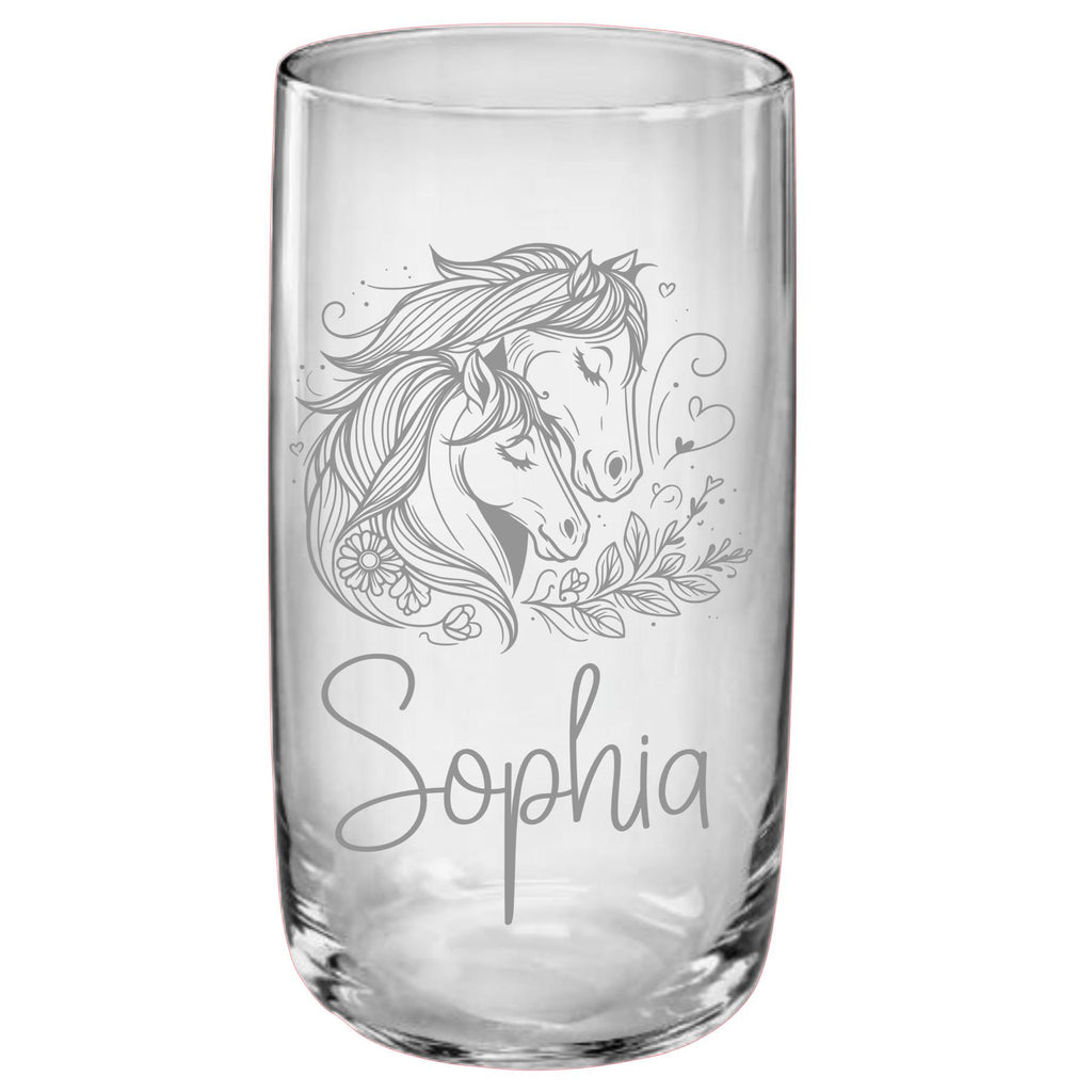 Pferde Glas, personalisiert mit Namen, graviert, 3 verschiedene Gläserformen, sehr schönes Motiv, Geschenk für Pferdefreundinnen, Art.Nr.PG4