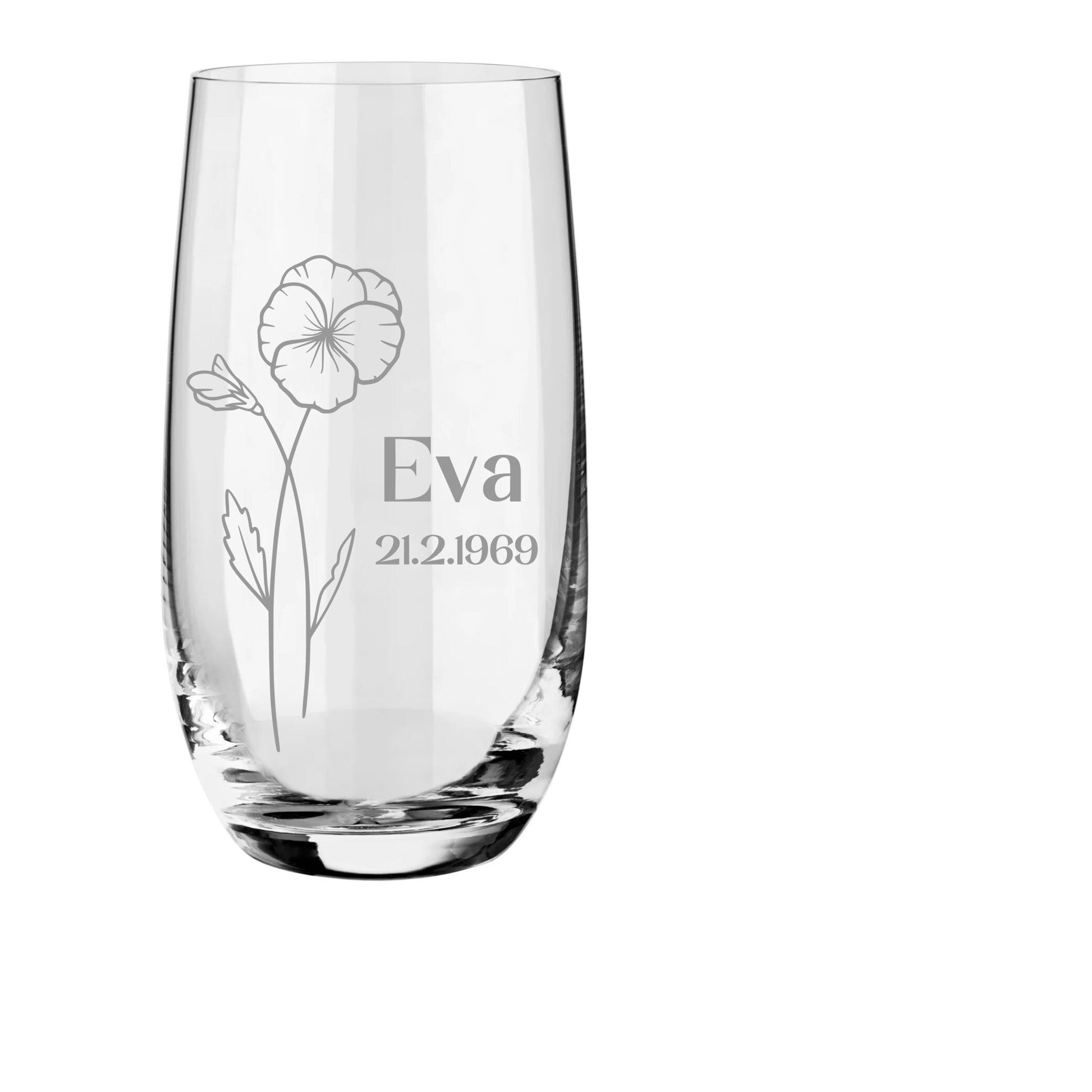 Personalisiertes Trinkglas mit Geburtstagsblumen-Gravur – Einzigartiges Geschenk! mit Geburtsblume, Namen + Geburtstagsdatum graviert,