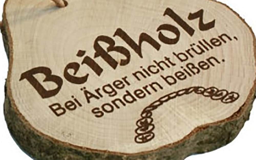 Lustiges Geschenk Beissholz, Nicht ärgern, sondern beissen, mit Lederband, auch für unterwegs