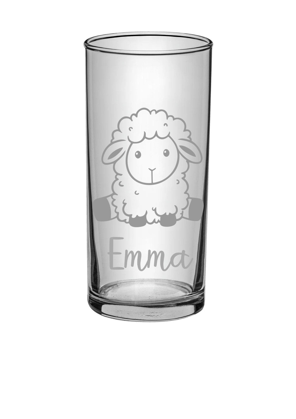 Graviertes Kindertrinkglas Schäfchen, Trinkglas, personalisiert mit Namen, Motiv + Schriftauswahl, Geschenk für Kinder, Wasserglas, Saftglas