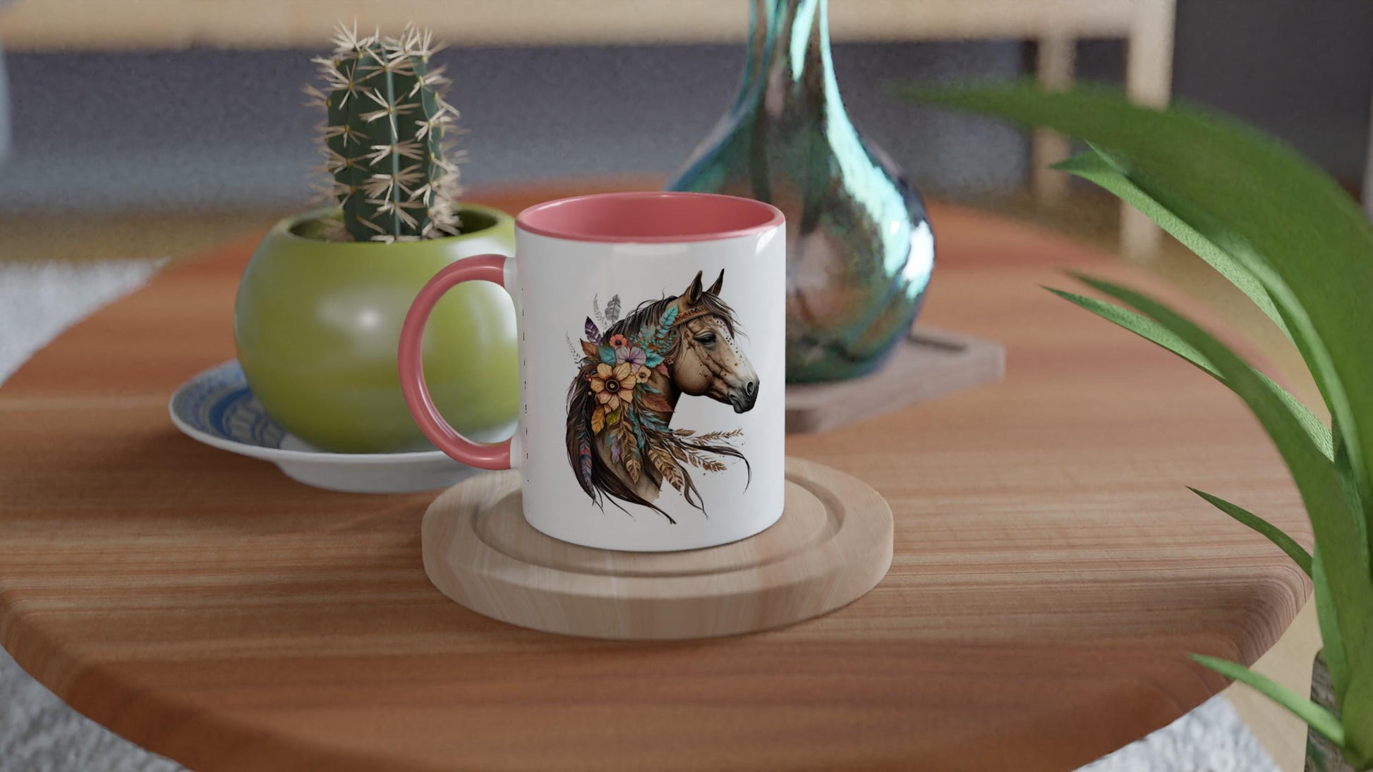 Keramik Tasse mit farbiger Innenseite, Pferdemotiv, personalisiert und sehr schönen Spruch, 350 ml, tolles Geschenk für Mädchen