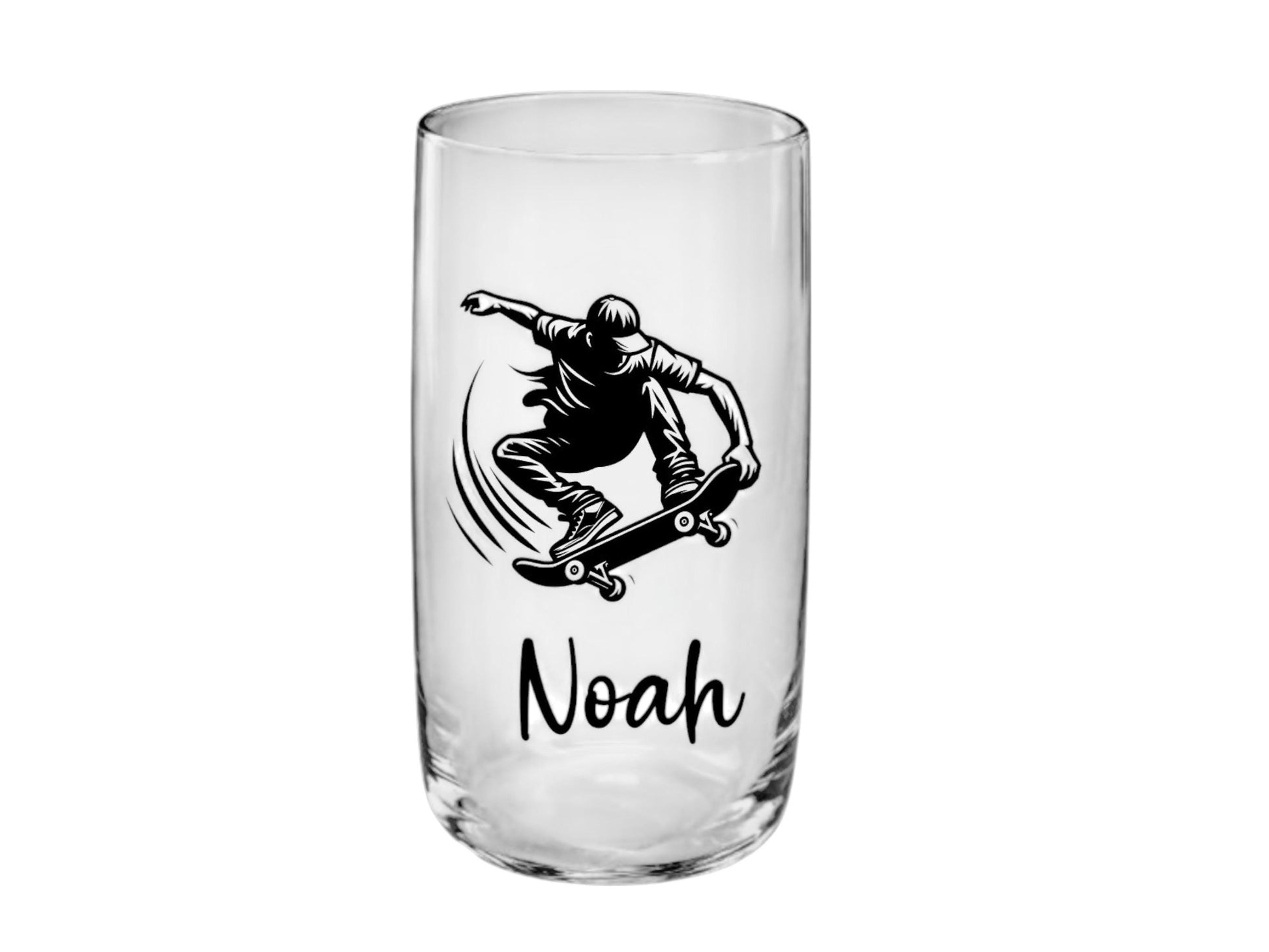 Individuelles Skater-Trinkglas – Graviert mit Wunschnamen o. Vereinslogo! versch. Schrift, Geschenk für Jungen - Skater,  Art.-Nr. SG01
