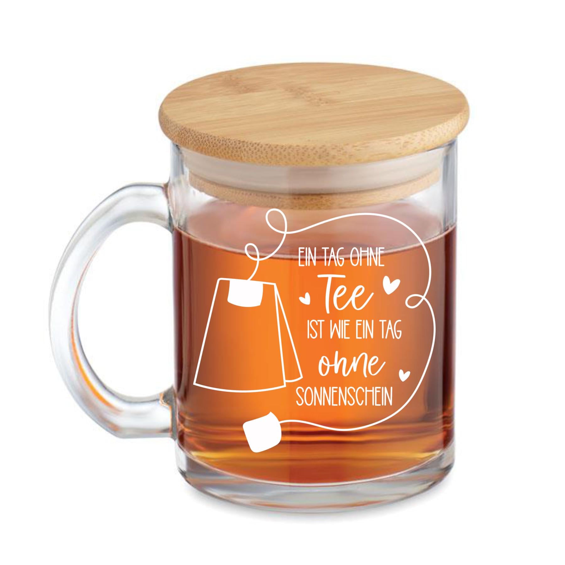 Teeglas mit Deckel aus Bambus, graviert, mit deinem Wunschnamen, Geschenk für Teetrinker, robust, Spülmaschinen geeignet, ART.-NR. TG07