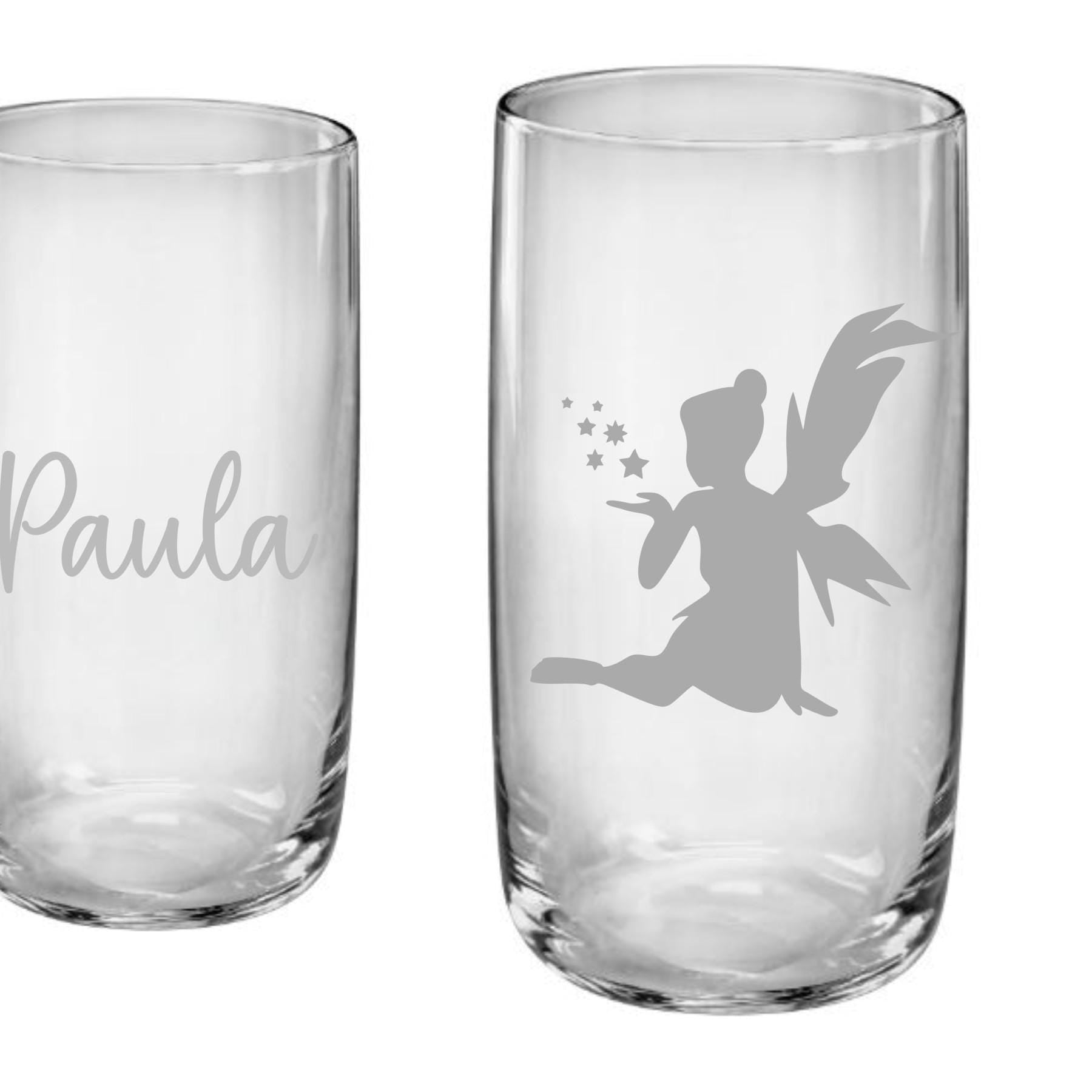 Fee Kinder Trinkglas mit Gravur, personalisiert mit Namen, Wunschtext, Wasserglas, graviert, Geschenk, versch. Designs, Fairy