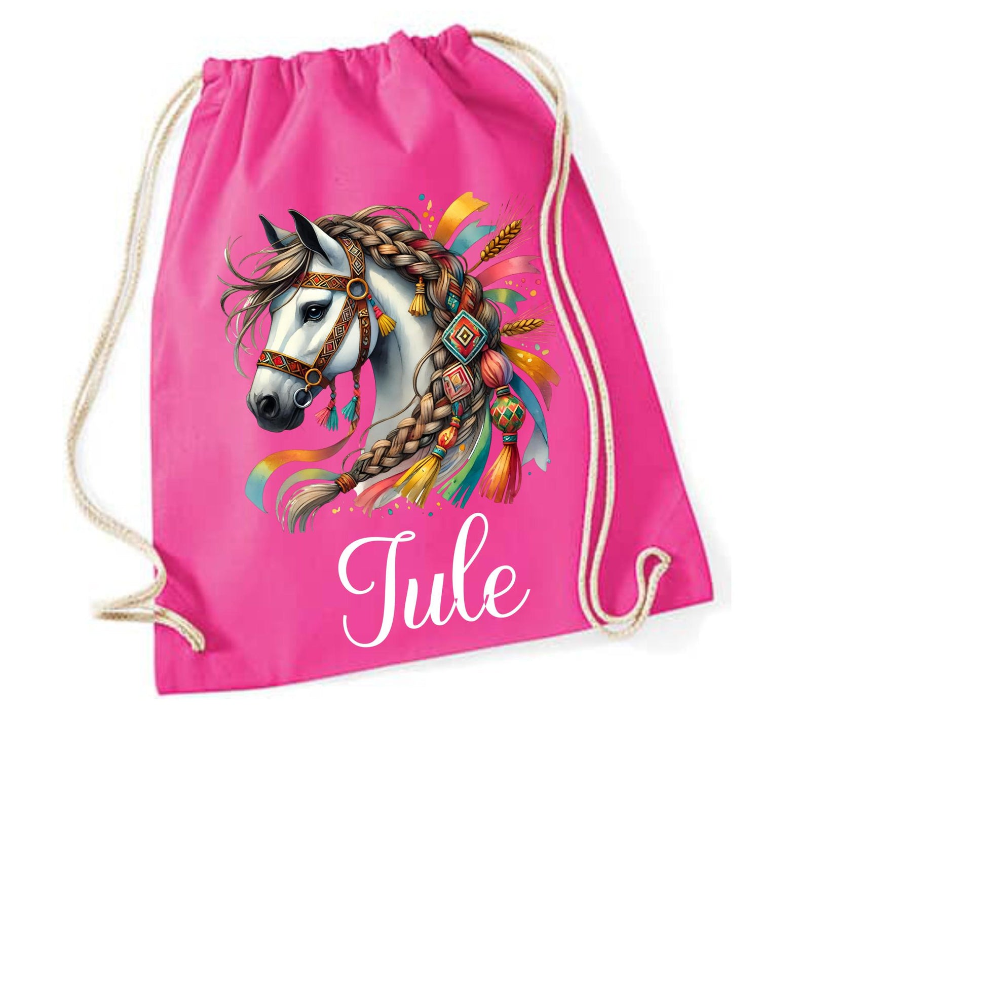 Turnbeutel Pferd, Sporttasche, Rucksack, Schule, Kindergarten, mit Namen personalisiert, Geschenk für Schulanfang, Kindergarten, romantisch