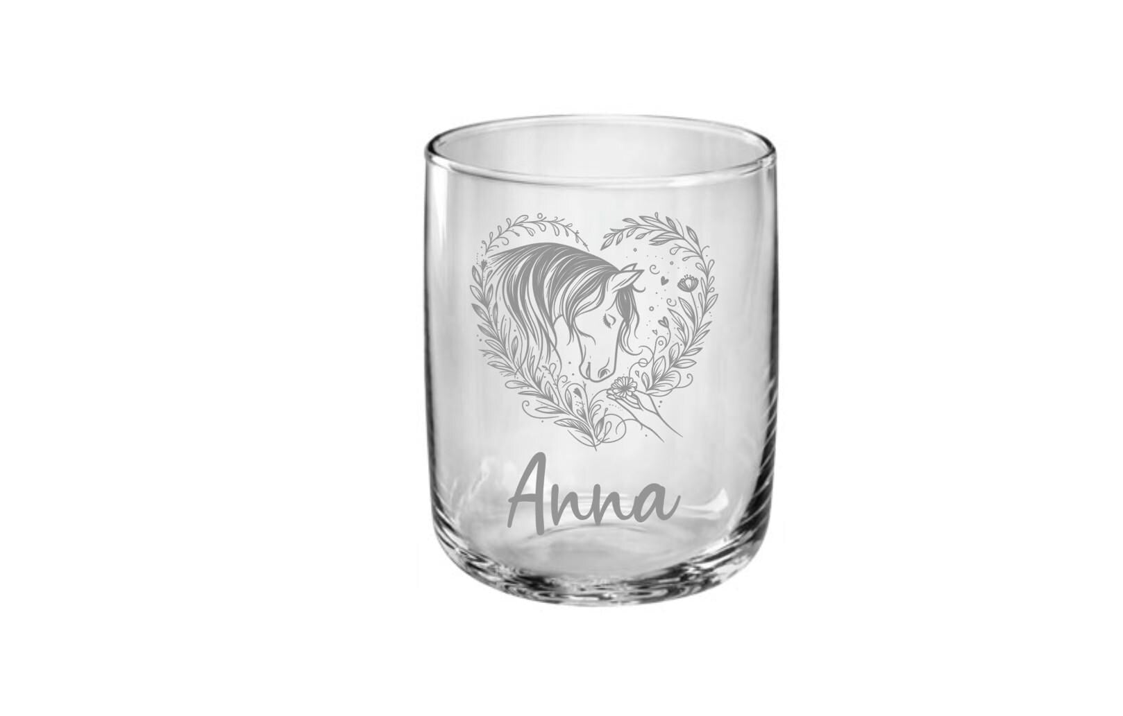 Pferde Glas, personalisiert mit Namen, graviert, 3 verschiedene Gläserformen, sehr schönes Motiv, Geschenk für Pferdefreundinnen, Art.Nr.PG2