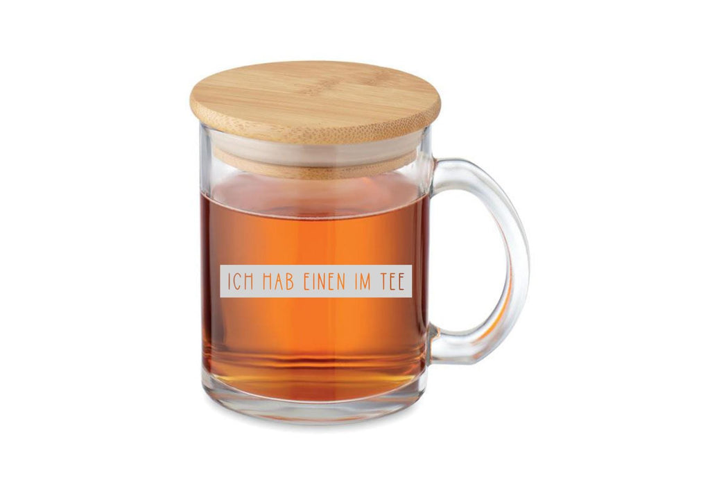 Teeglas, Teetasse mit Bambusdeckel, graviert, personalisiert, mit Namen auf Wunsch, Geschenk für Teetrinker, lustiger Spruch, Art.-Nr. TG04
