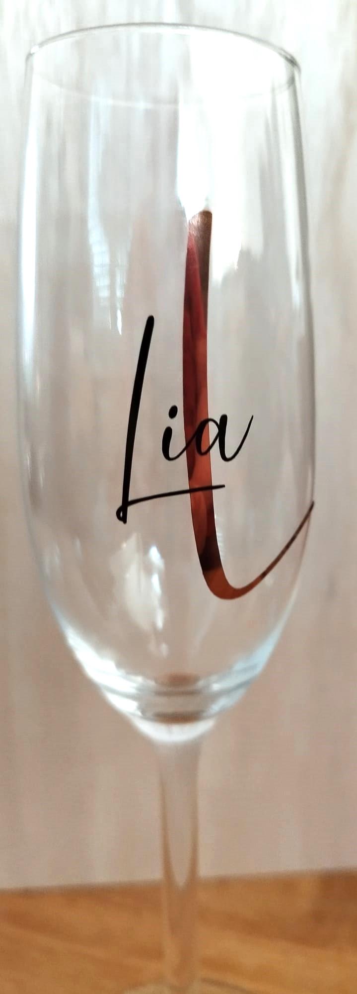 Personalisiertes Sektglas mit Monogramm, für die Hochzeit, Brautjungfern, Junggesellinnenabschied, JGA, Braut, Hochzeitsgeschenk, für Feiern