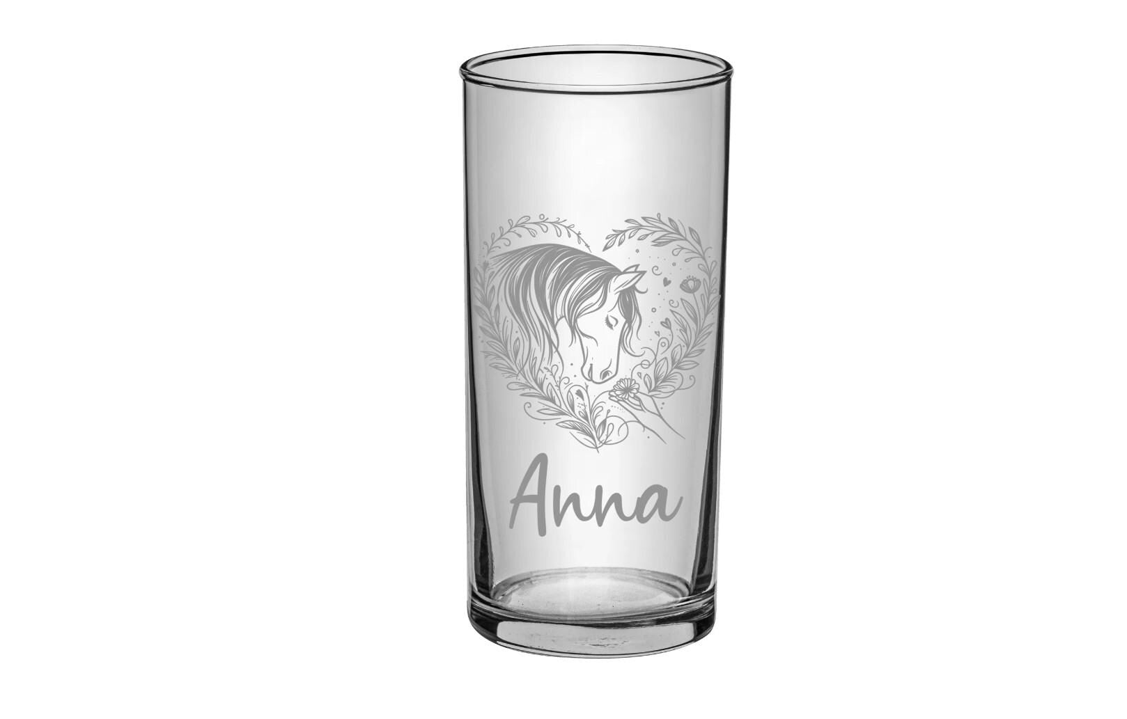 Pferde Glas, personalisiert mit Namen, graviert, 3 verschiedene Gläserformen, sehr schönes Motiv, Geschenk für Pferdefreundinnen, Art.Nr.PG2
