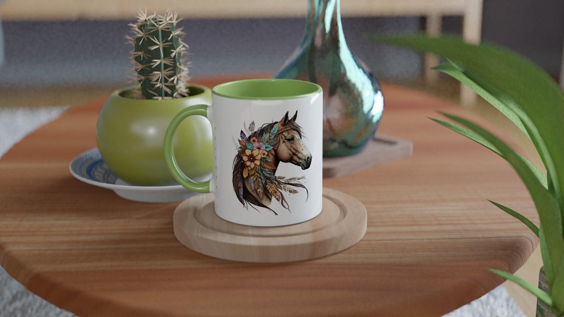 Keramik Tasse mit farbiger Innenseite, Pferdemotiv, personalisiert und sehr schönen Spruch, 350 ml, tolles Geschenk für Mädchen