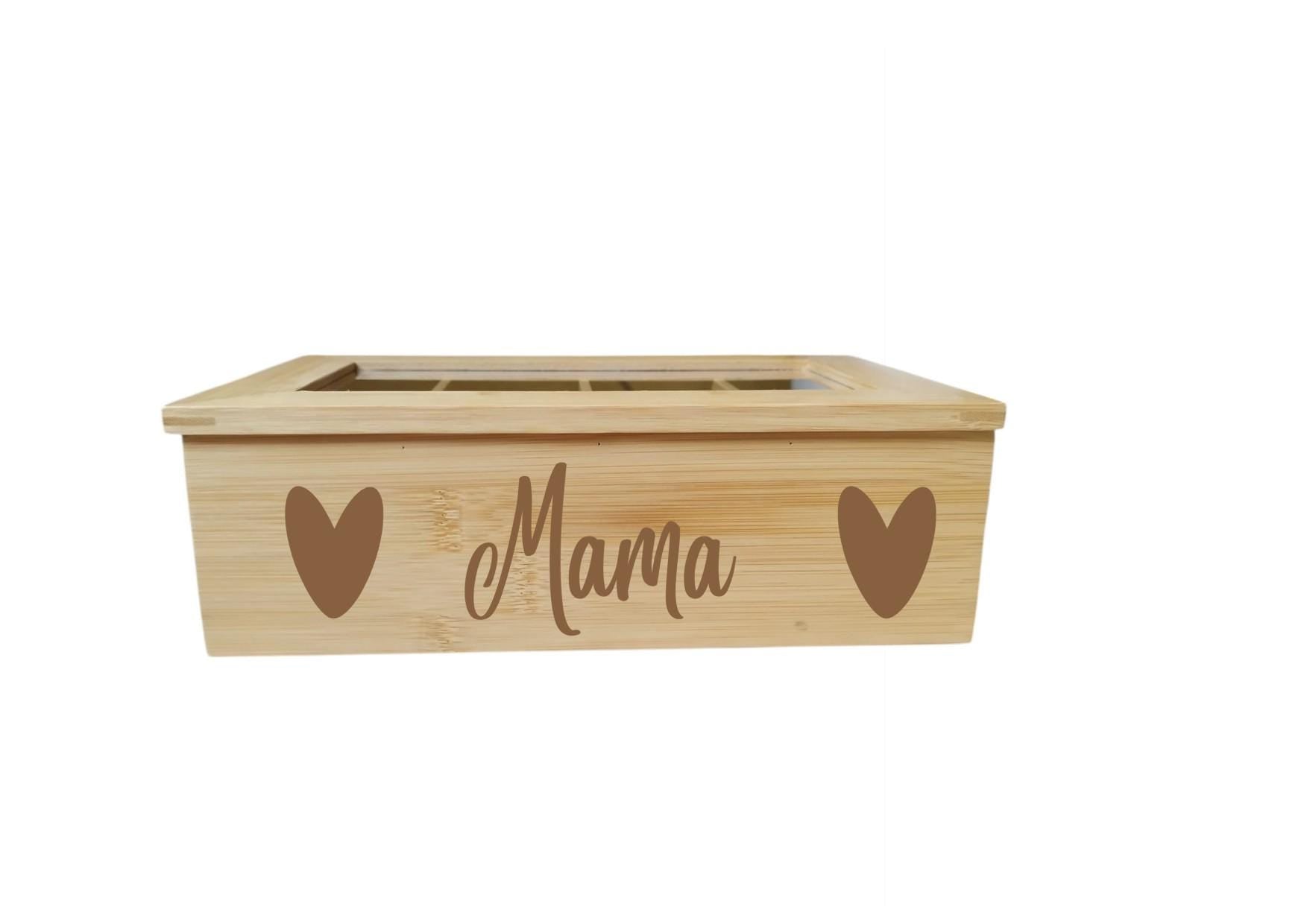 Personalisierte Tee Box, graviert, aus Bambus, 8 Fächer, mit Sichtfenster, Geschenk für die Mama, Geschenk zum Muttertag, Art.-Nr. TB2