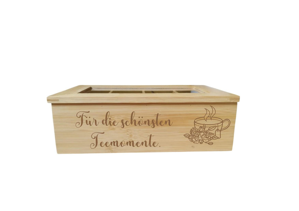 Personalisierte Tee Box - Ein einzigartiges Geschenk für Teeliebhaber! aus Bambus, mit 8 Fächern, mit Wunschgravur! Teekiste, TB1