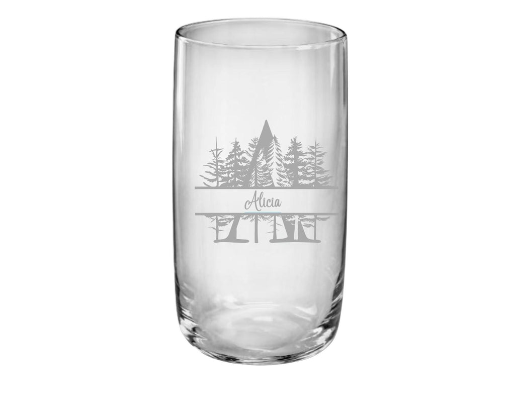 Gravierte Trinkgläser mit Monogramm und Waldmotiv, 10 versch. Glas Formen, Namensglas in seiner ansprechendsten Form, Art.-Nr. NG1