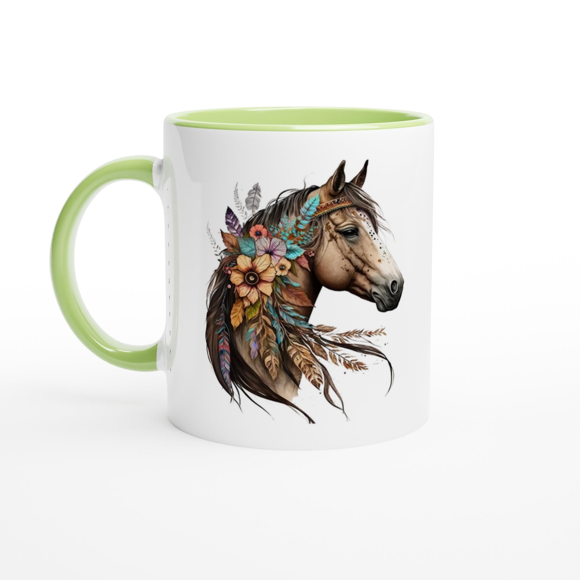 Keramik Tasse mit farbiger Innenseite, Pferdemotiv, personalisiert und sehr schönen Spruch, 350 ml, tolles Geschenk für Mädchen