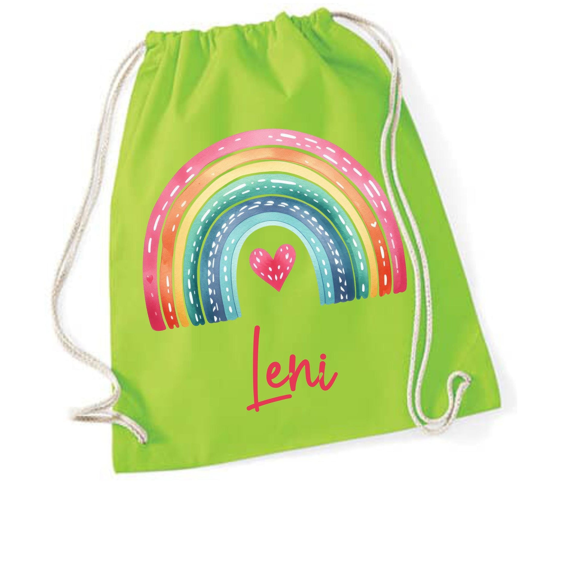 Turnbeutel Regenbogen mit Namen personalisiert, viele Farben,  Schriften, Geschenk für Schule, Kindergarten, Freizeit, Zugschnur, Rucksack