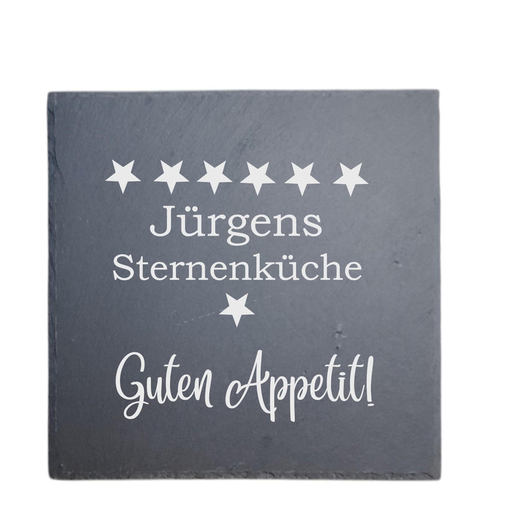 Topfuntersetzer aus Schiefer, graviert, personalisiert, Geschenk zum Einzug, Geschenk für die Küche, 20x20 cm, Art.-Nr. US1