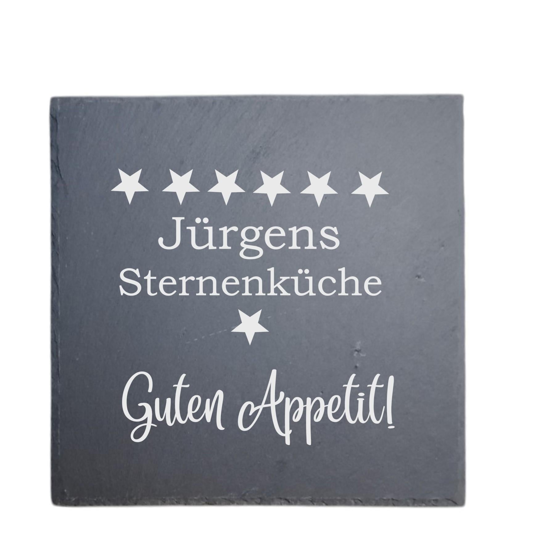 Topfuntersetzer aus Schiefer, graviert, personalisiert, Geschenk zum Einzug, Geschenk für die Küche, 20x20 cm, Art.-Nr. US1