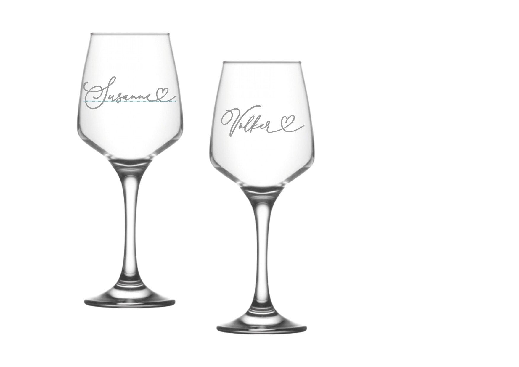 Graviertes Weinglas mit Namen, mit Herzmotiv, Geschenk zur Hochzeit, Brautpaar, Hochzeitsgäste, Brautjungfern