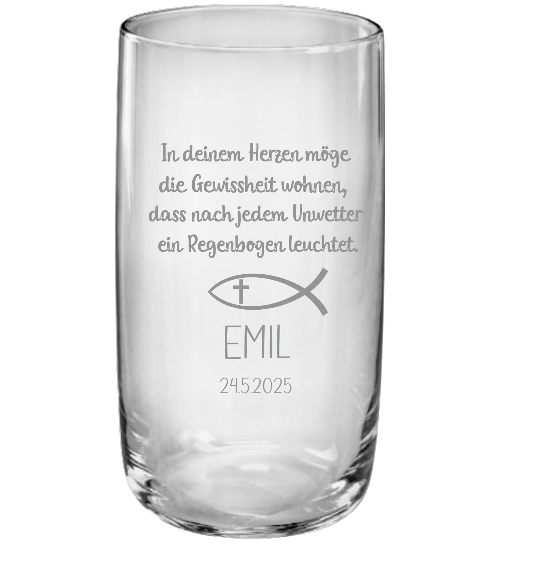 Trinkglas Kommunion, Konfirmation oder Taufe, personalisiert, graviert, Geschenk, mit Namen und Spruch, Gastgeschenk, Junge o. Mädchen