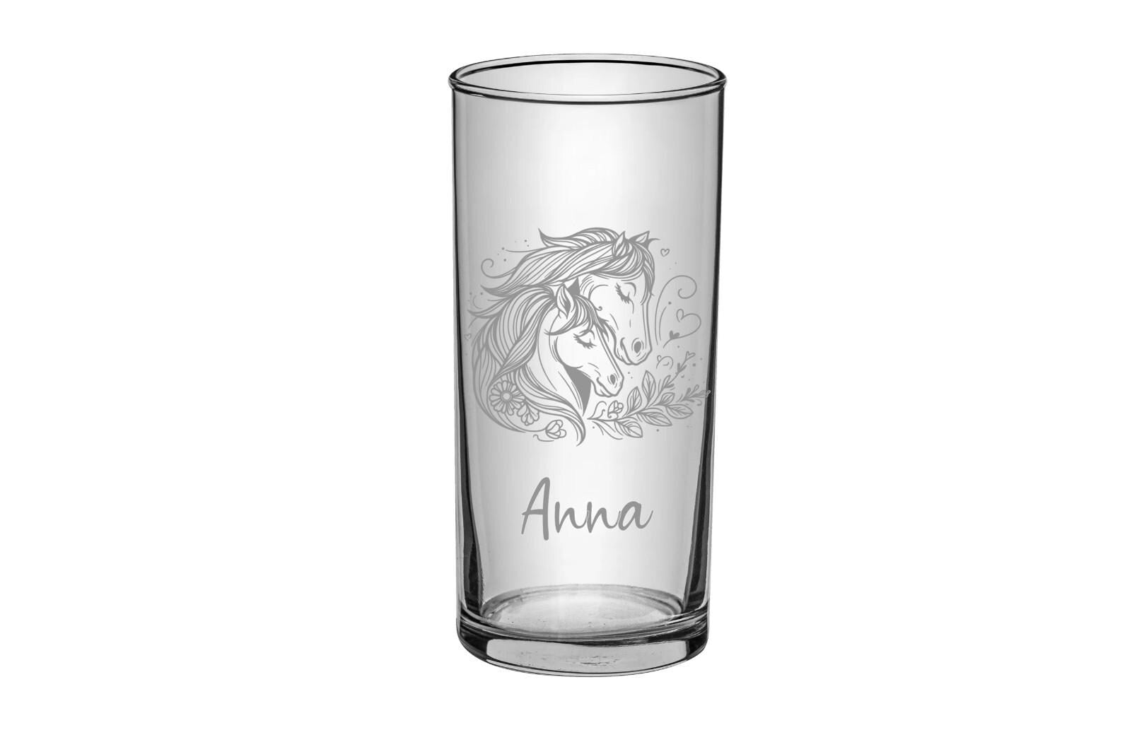 Pferde Glas, personalisiert mit Namen, graviert, 3 verschiedene Gläserformen, sehr schönes Motiv, Geschenk für Pferdefreundinnen, Art.Nr.PG4