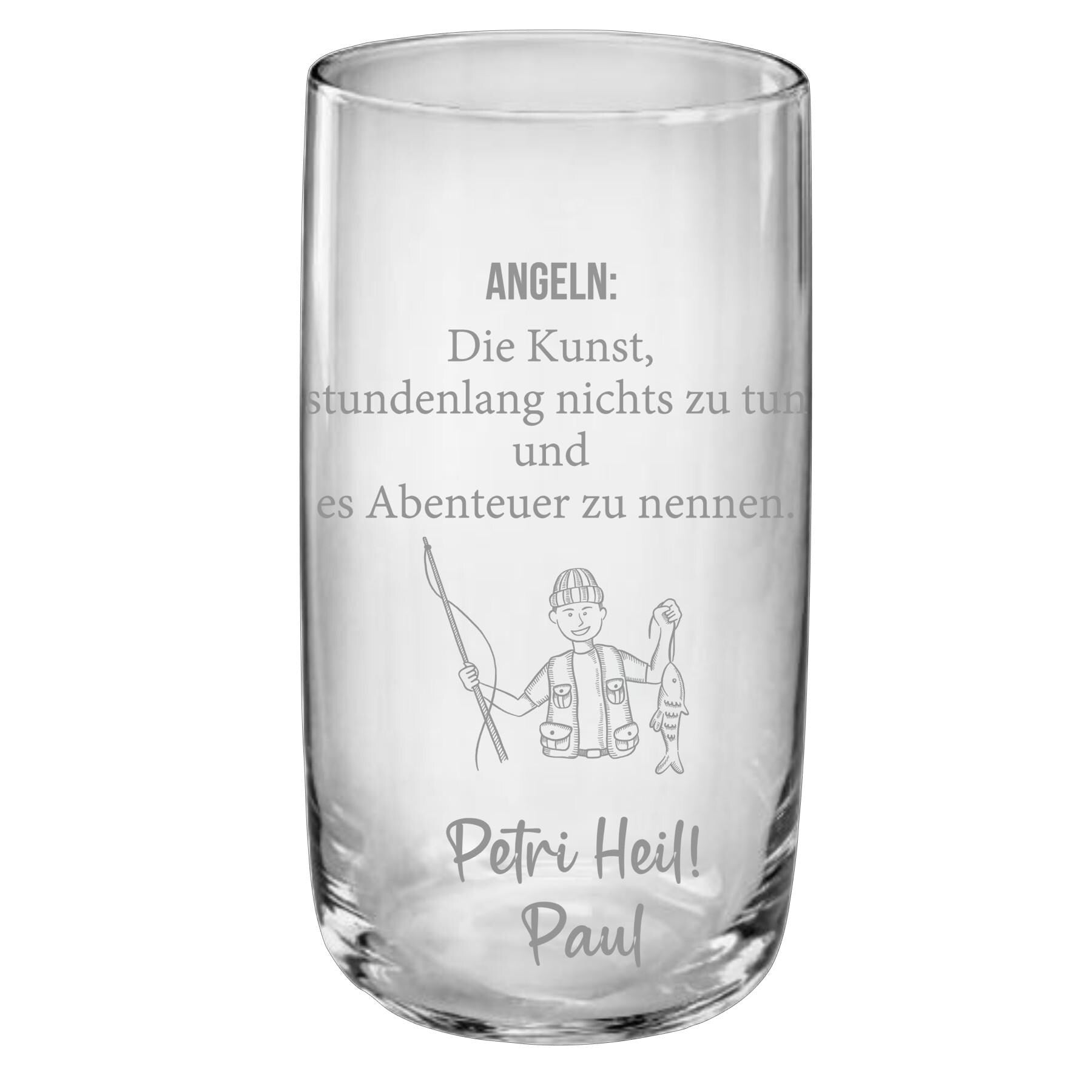 Trinkglas für einen Angler! mit lustigem Spruch, Geschenk zum Geburtstag, personalisiert mit Namen, graviert -> edel, Art.-Nr. AG01