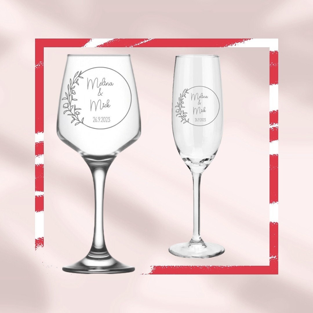 Weinglas oder Sektglas mit Namen und Datum personalisiert, Geschenk für die Hochzeit, das Brautpaar oder als Gastgeschenk