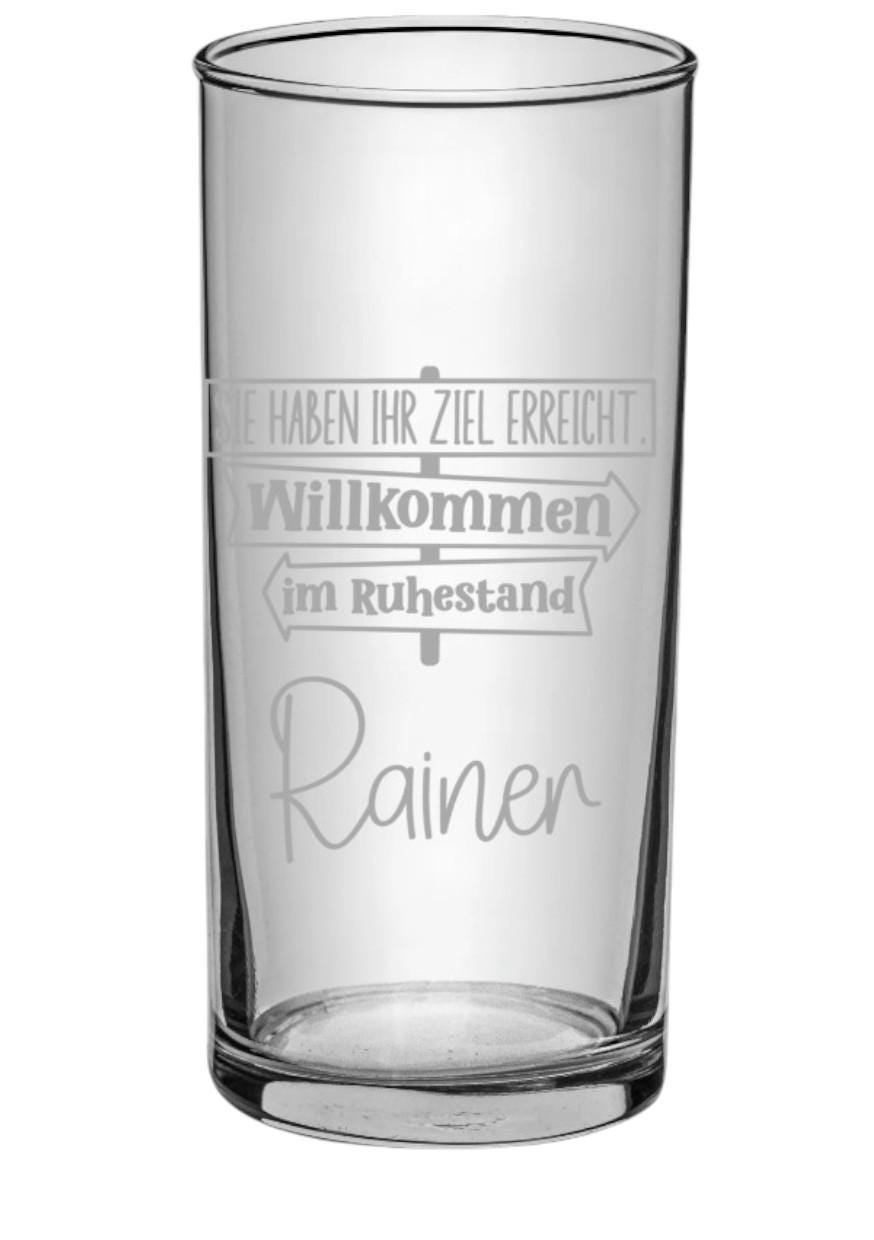 Trinkglas für den Ruhestand, personalisiert mit Namen, Geschenk für Rentner